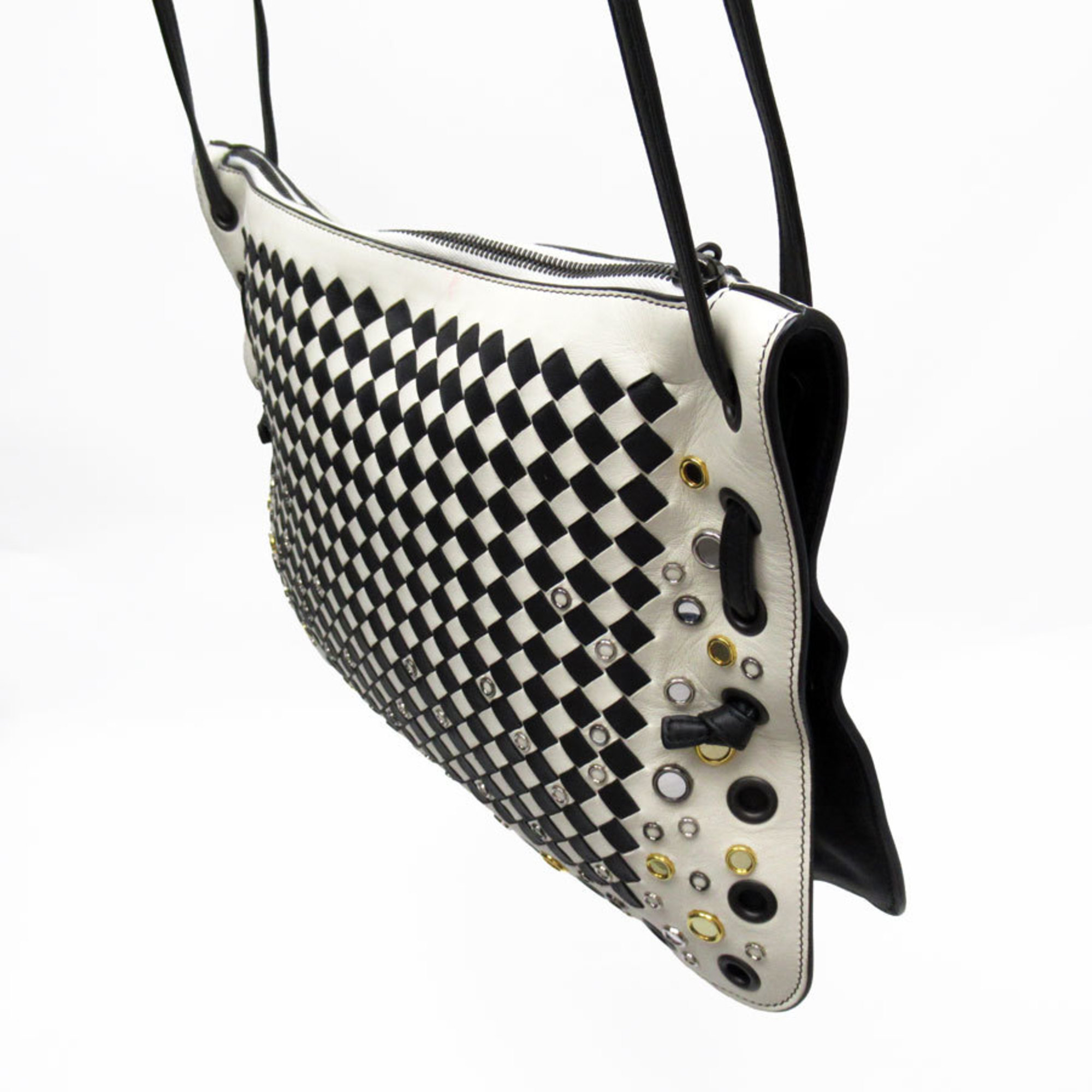 BOTTEGA VENETA Shoulder Bag Intrecciato Leather/Metal Off-White/Black Women's w0193g