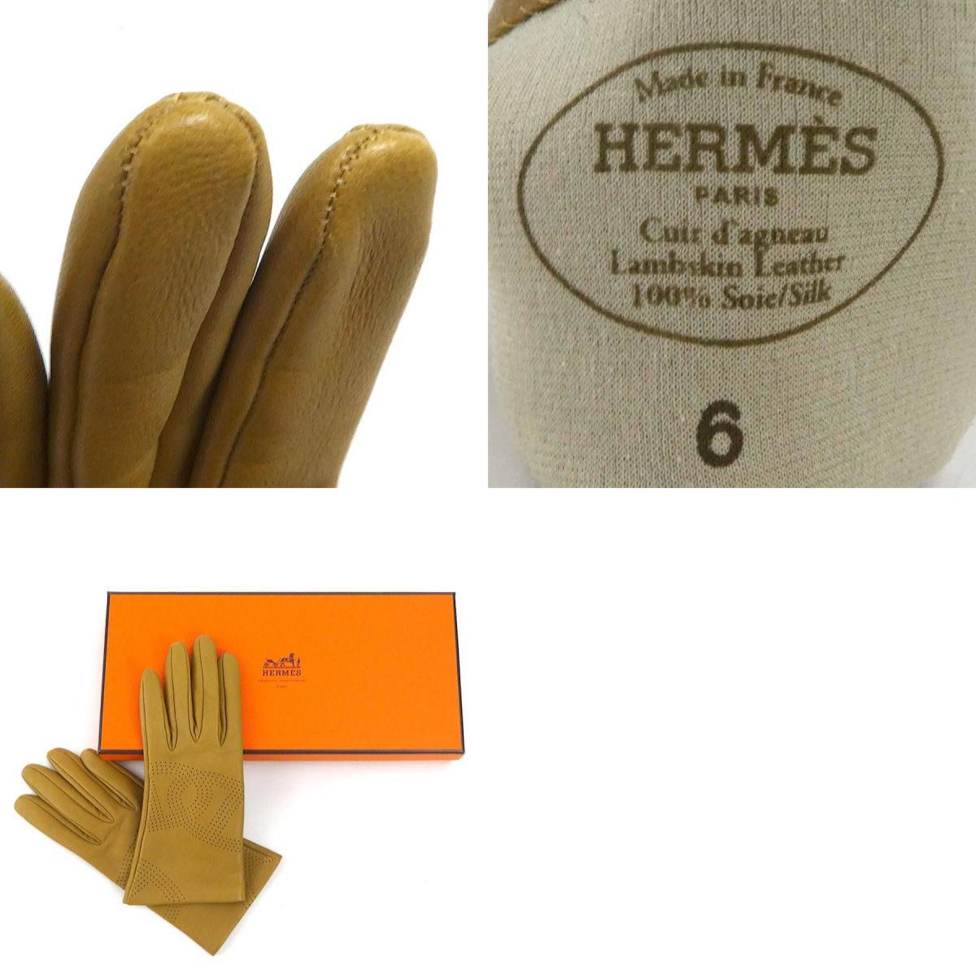 Hermes HERMES Gloves Leather Brown Women's e58589f