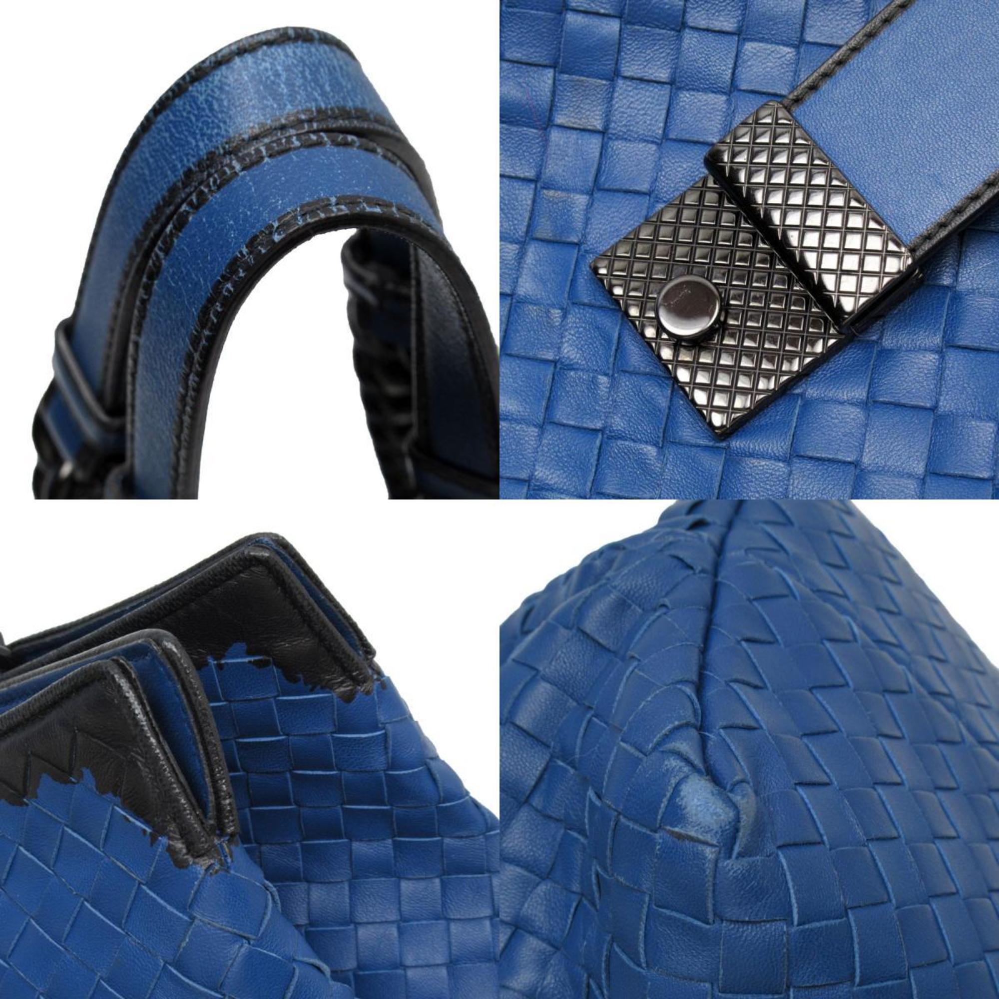 BOTTEGA VENETA Shoulder Bag Intrecciato Leather Blue/Black Women's w0169i