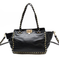 Valentino Garavani Handbag Shoulder Bag Rockstud Leather/Metal Black/Light Gold Women's w0218a