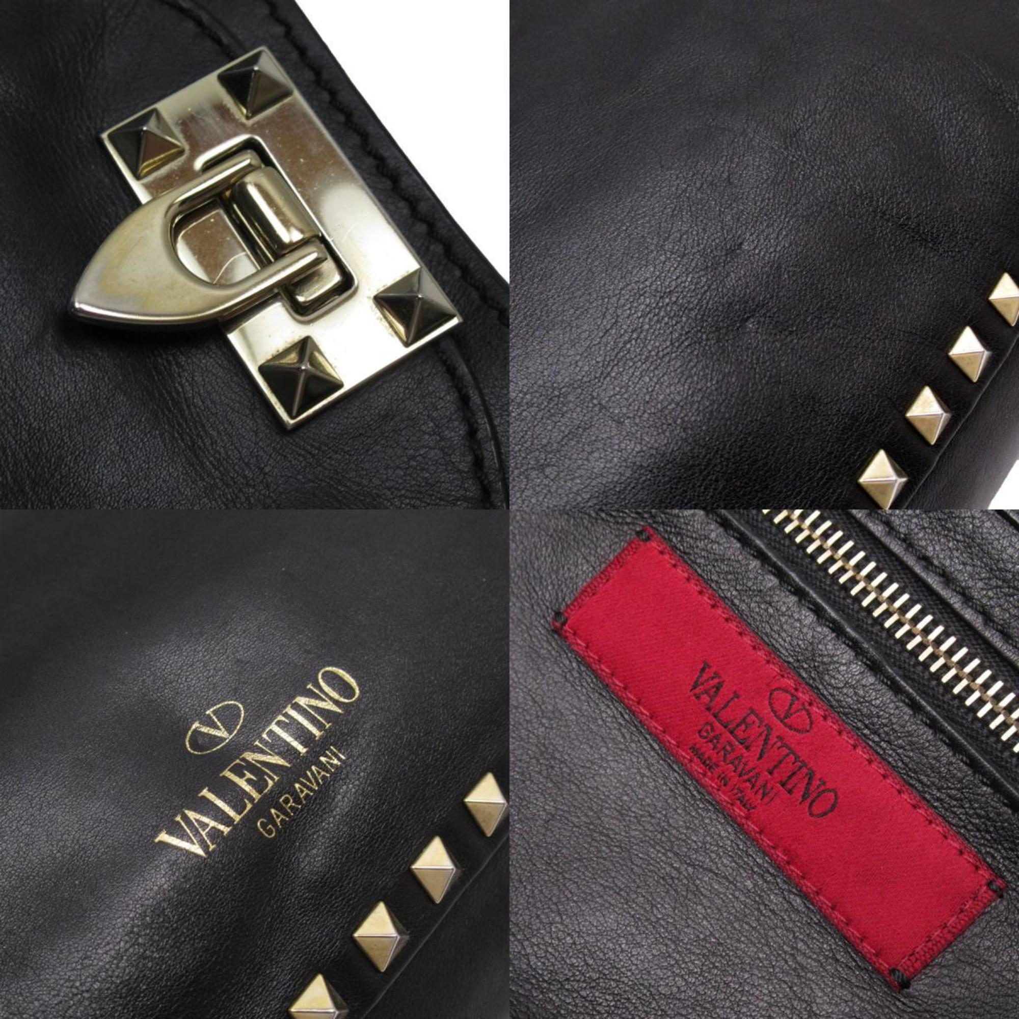 Valentino Garavani Handbag Shoulder Bag Rockstud Leather/Metal Black/Light Gold Women's w0218a