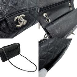 CHANEL Shoulder Bag Matelasse Caviar Skin Leather Black Women's z0738