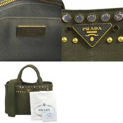 PRADA handbag shoulder bag canapa canvas khaki gold ladies e58565g
