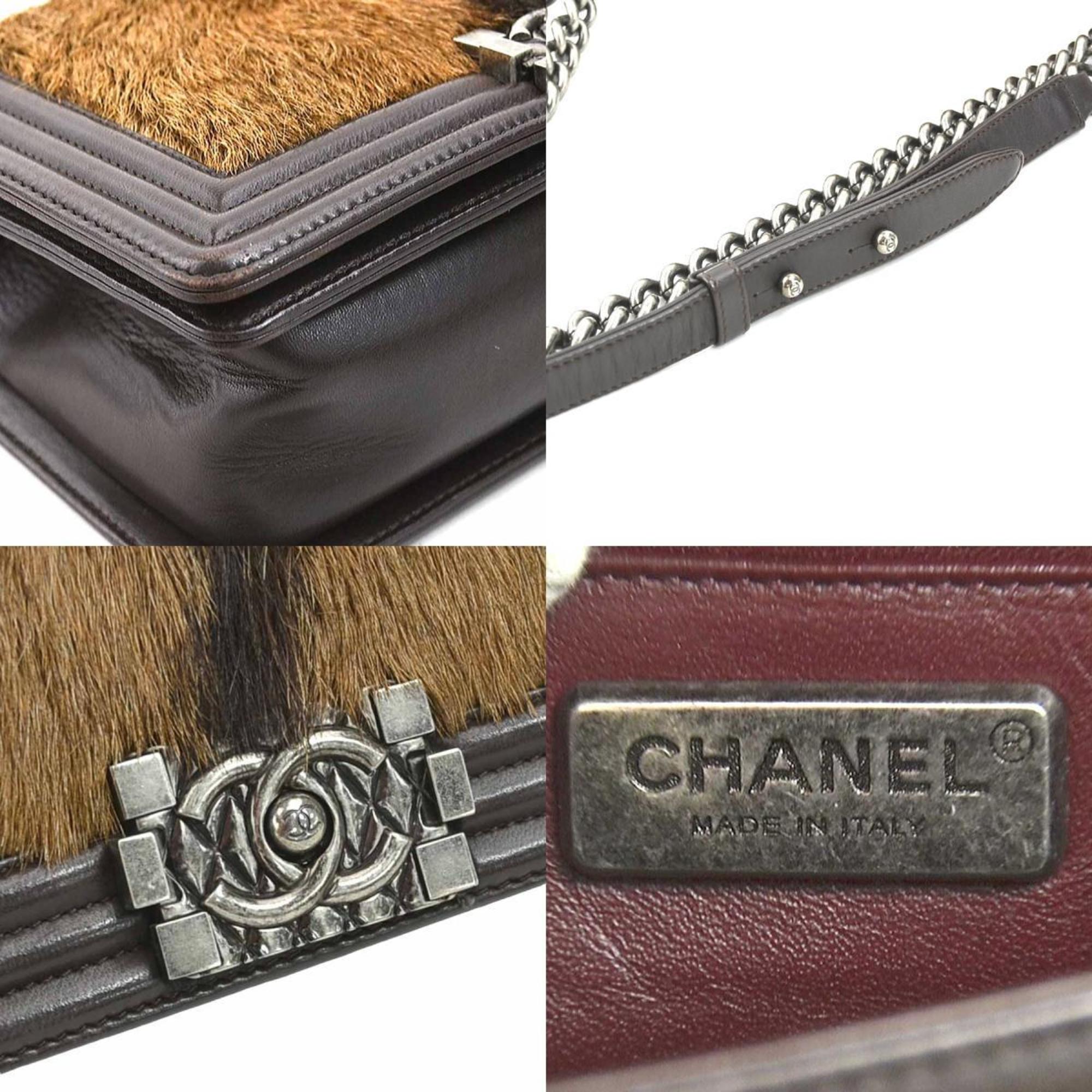 CHANEL Shoulder Bag Chain Boy Chanel Leather/Goat Hair Brown Women's e58585a