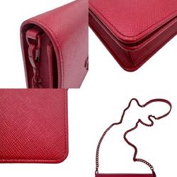 PRADA Shoulder Bag Pochette Leather Red Women's z0723