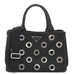 PRADA Handbag Shoulder Bag Canapa Canvas/Metal Black/Silver Women's e58586f