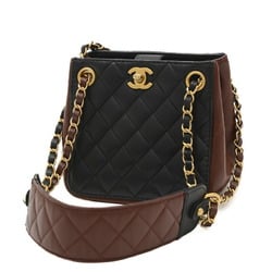 Chanel Matelasse Chain Shoulder Bag Lambskin Leather Black Brown