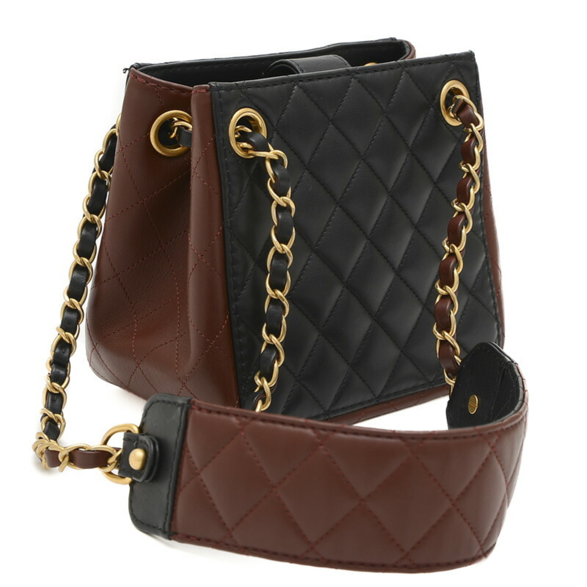 Chanel Matelasse Chain Shoulder Bag Lambskin Leather Black Brown