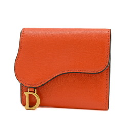 Christian Dior Dior Saddle Lotus Wallet Tri-fold Leather Orange