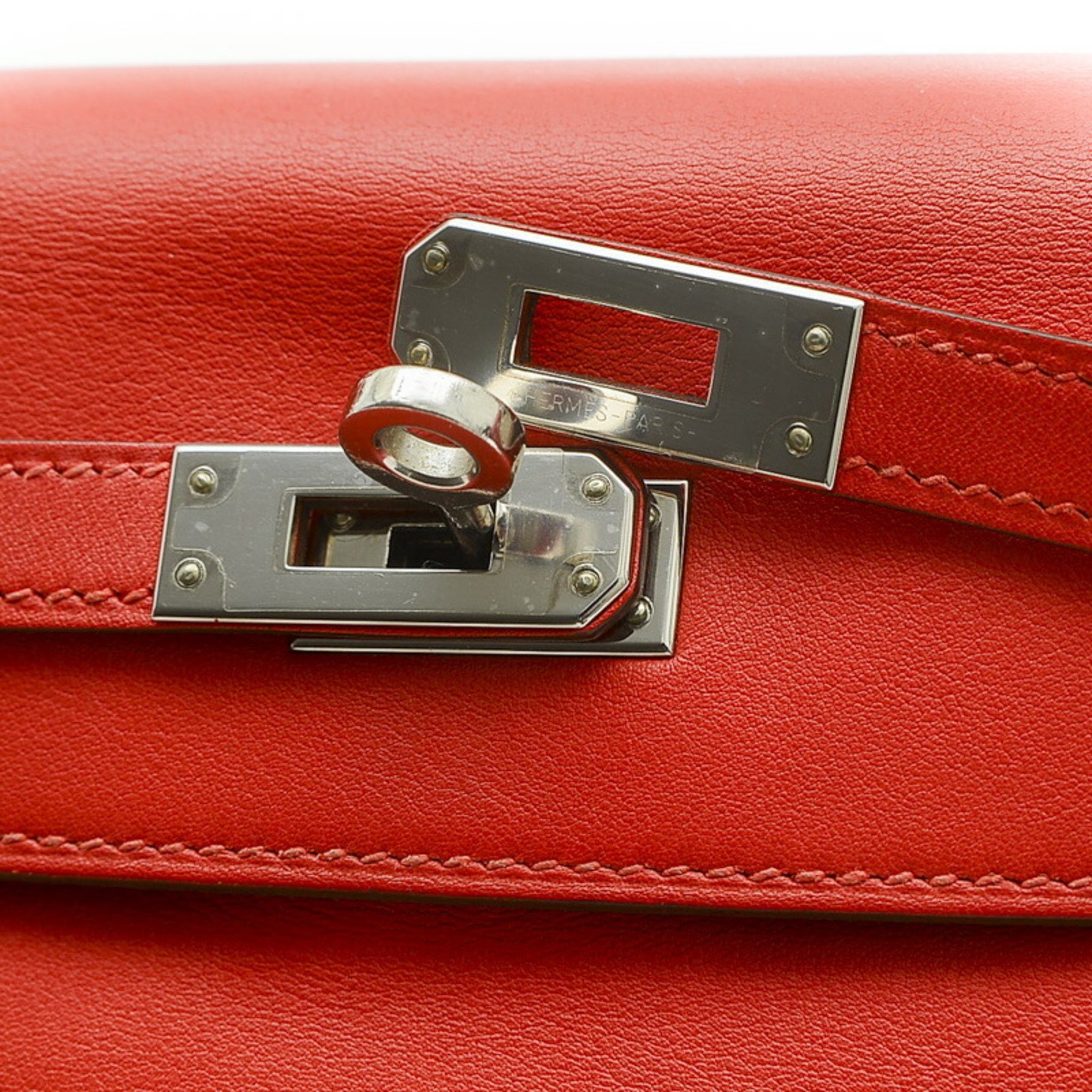 Hermes Kelly 25 Inner Stitching Handbag Swift Vermilion A Stamp