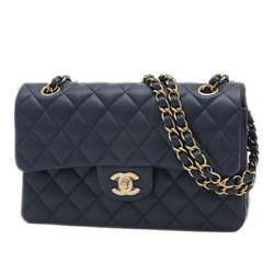 Chanel Matelasse W Chain Shoulder Bag Caviar Skin Navy A01113