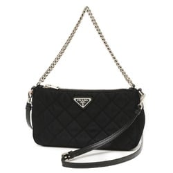 Prada quilted chain bag with shoulder strap in nylon, black 1BH026