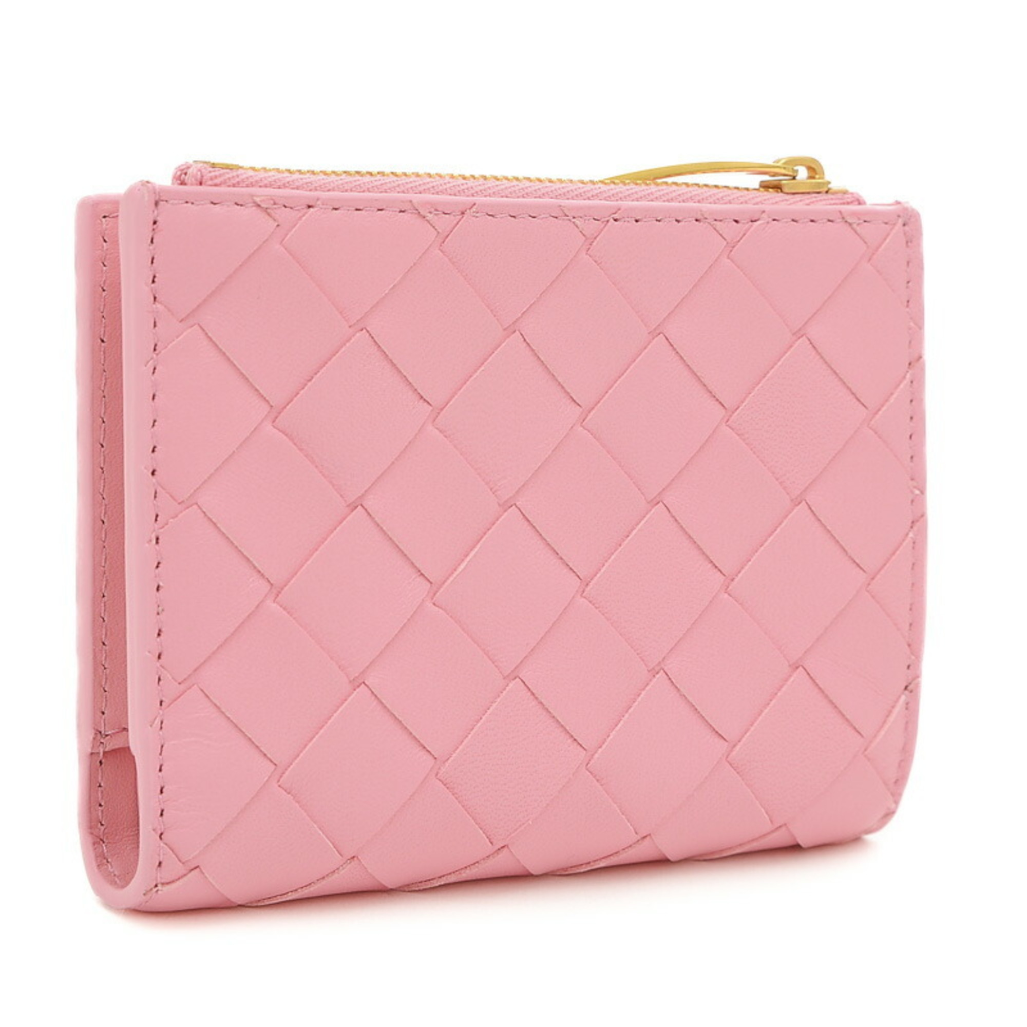 Bottega Veneta Intrecciato Compact Bi-fold Wallet Lambskin Pink 707601