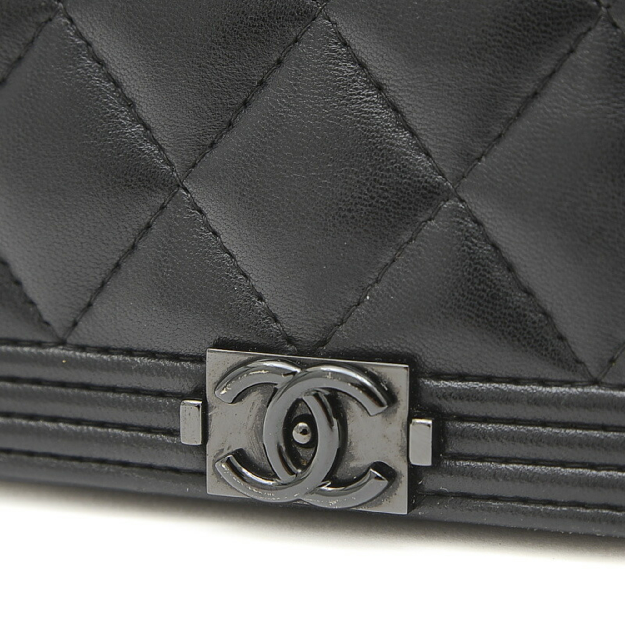 Chanel Boy Chain Wallet Long Lambskin Black