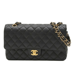 Chanel Matelasse W Chain Shoulder Bag Caviar Skin Black A01112