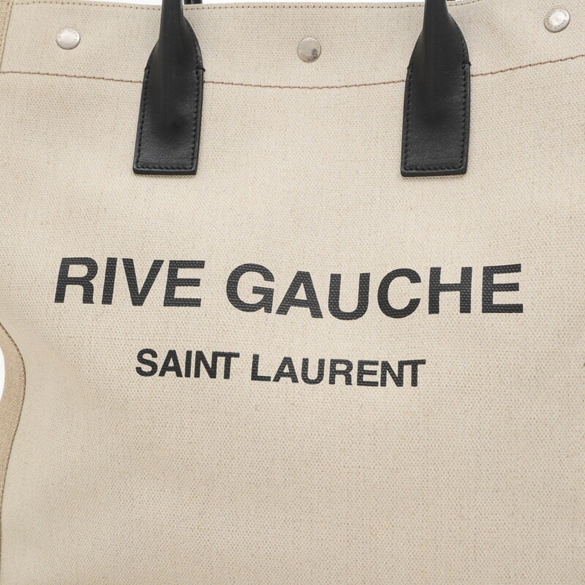Saint Laurent Noe N S Rive Gauche Tote Bag Canvas White Linen Black 631682