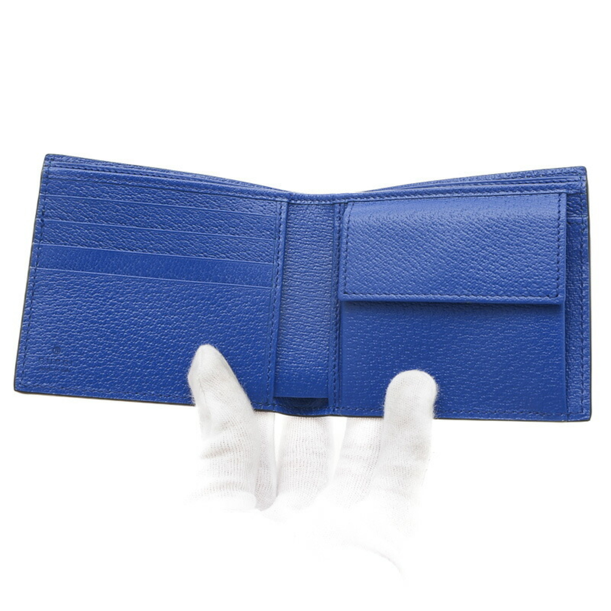 Gucci Cutout Interlocking G Bi-fold Wallet Leather Canvas Blue 701417