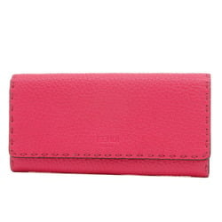 Fendi Selleria Flap Long Wallet Leather Pink Red 8M0384