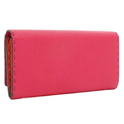 Fendi Selleria Flap Long Wallet Leather Pink Red 8M0384