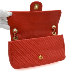 Chanel Chevron V-stitch W-chain shoulder bag leather red A92087