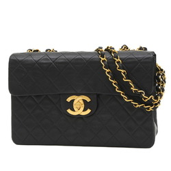 Chanel Deca Matelasse Double Chain Shoulder Bag 34 Lambskin Black