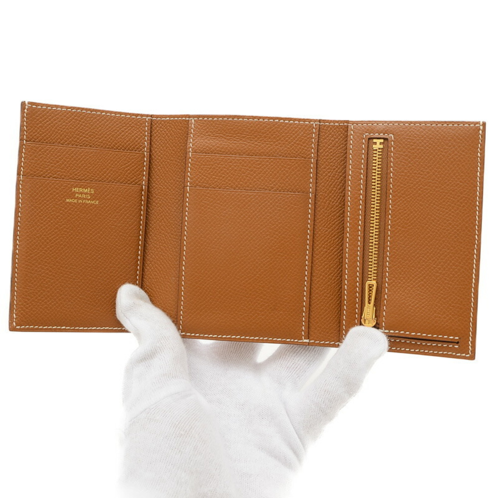 Hermes Bearn Combination Compact Tri-fold Wallet Epson Gold Z Stamp