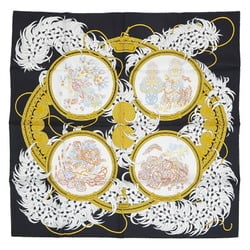 Hermes Carré 90 Scarf Embroidered Legend LEGENDE BRODEE Black White 100% Silk