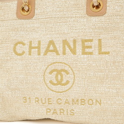 Chanel Deauville MM Medium Chain Tote Bag Canvas Beige Gold A67001