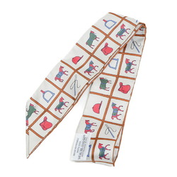 Hermes Twilly Scarf Horse Blanket Couvertures et Tenues de Jour Cream Brun Rose 100% Silk