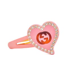 Gucci Interlocking G Heart Detail Hair Clip in Rhinestones and Pink