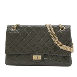 Chanel 2.55 W Chain Shoulder Bag Patent Leather Grey