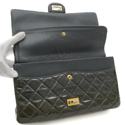 Chanel 2.55 W Chain Shoulder Bag Patent Leather Grey