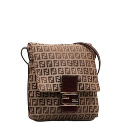 FENDI Zucchino Shoulder Bag 8BT075 Beige Brown Canvas Leather Women's