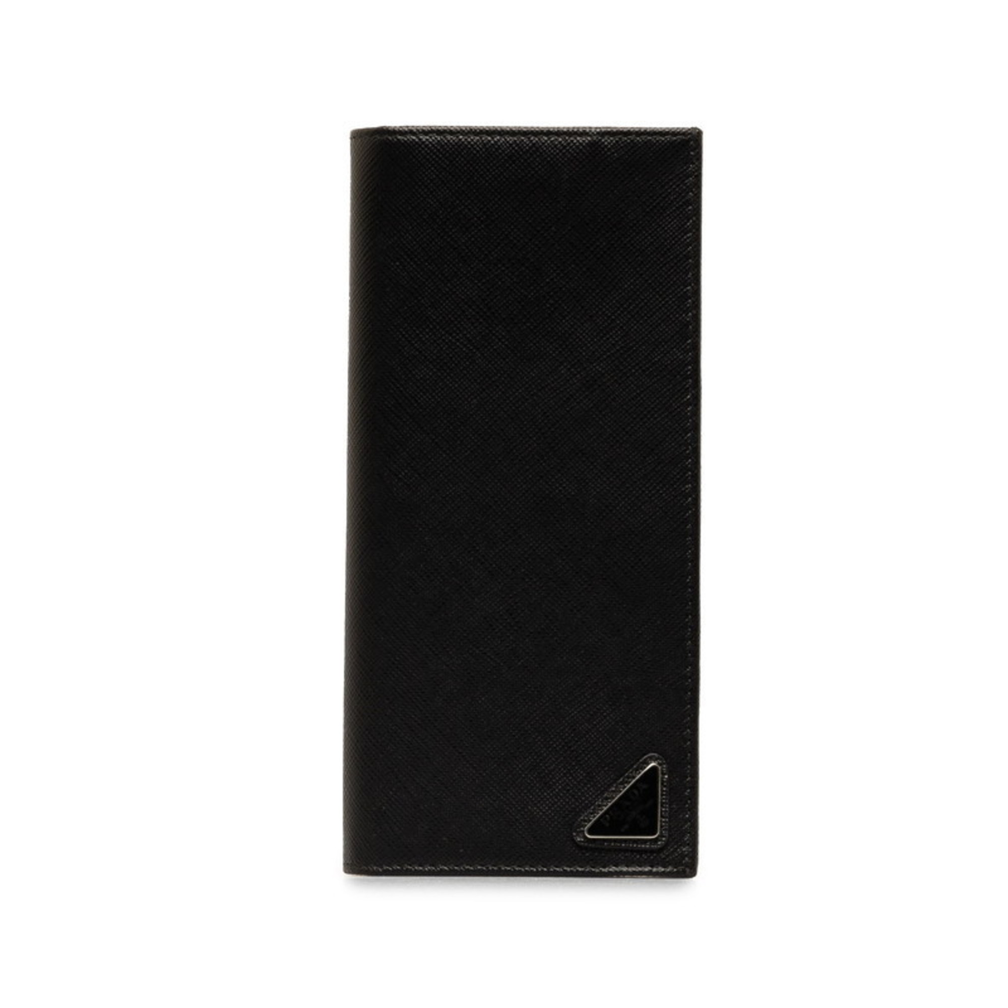 Prada Saffiano Triangular Plate Long Wallet 2MV836 Black Leather Women's PRADA