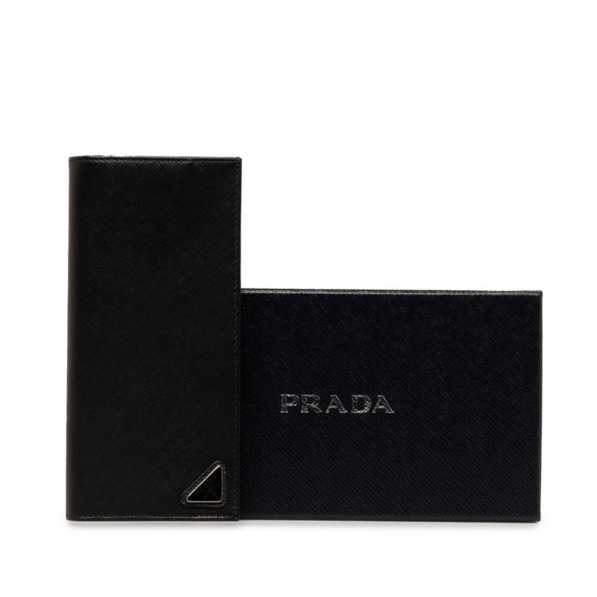 Prada Saffiano Triangular Plate Long Wallet 2MV836 Black Leather Women's PRADA