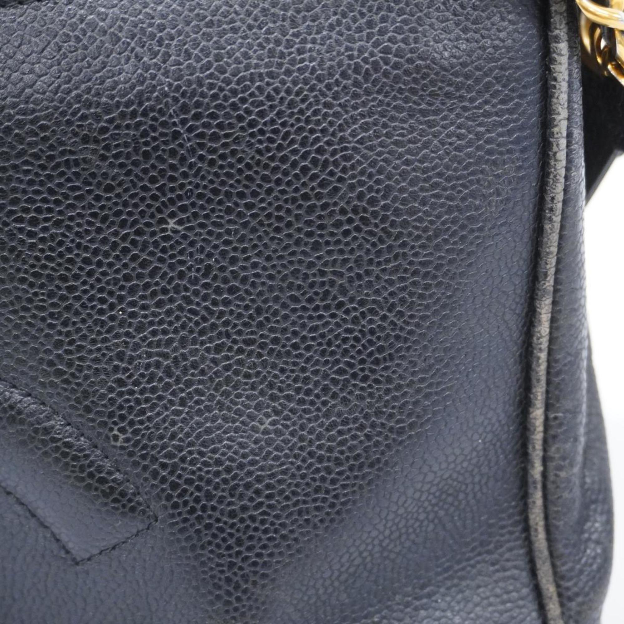 Chanel Shoulder Bag Chain Caviar Skin Black Women's