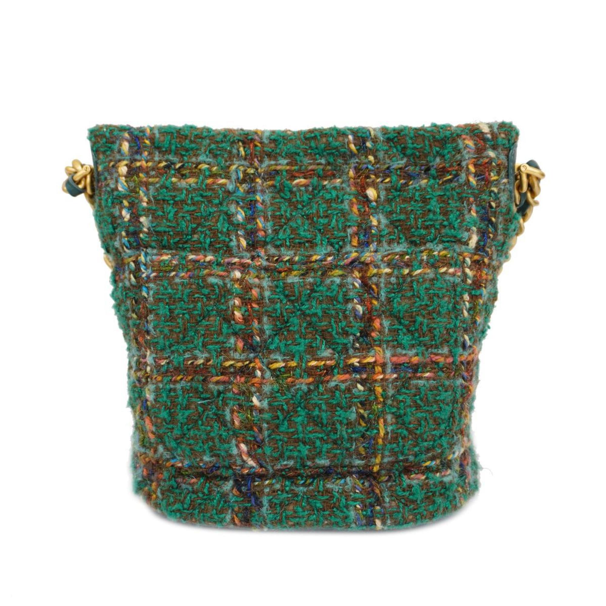Chanel Shoulder Bag Matelasse Chain Tweed Green Women's