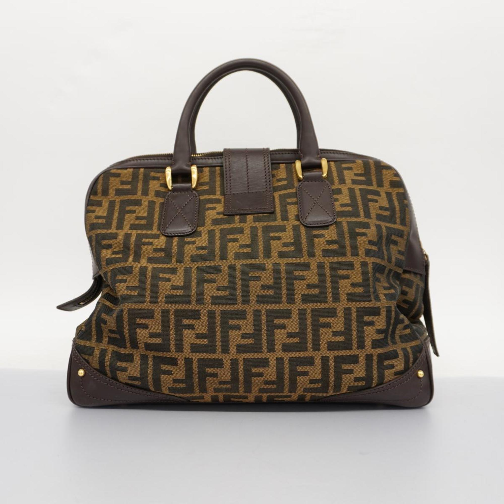 Fendi handbag Zucca nylon canvas leather khaki brown ladies