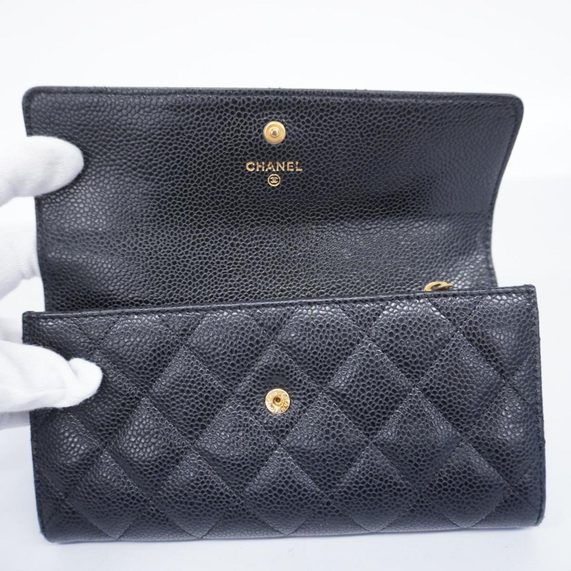 Chanel Long Wallet Matelasse Caviar Skin Black Women's