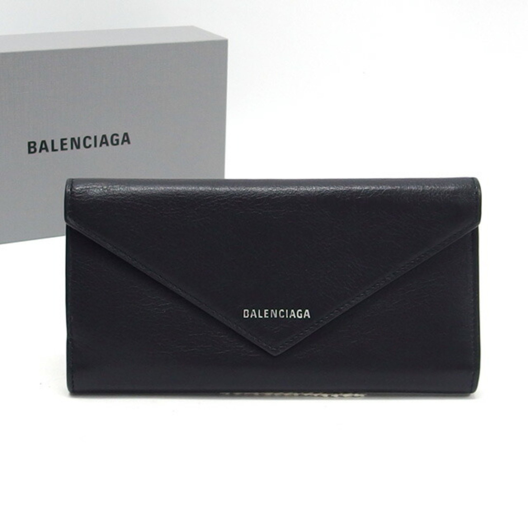 Balenciaga Paper Bi-fold Long Wallet Leather Black