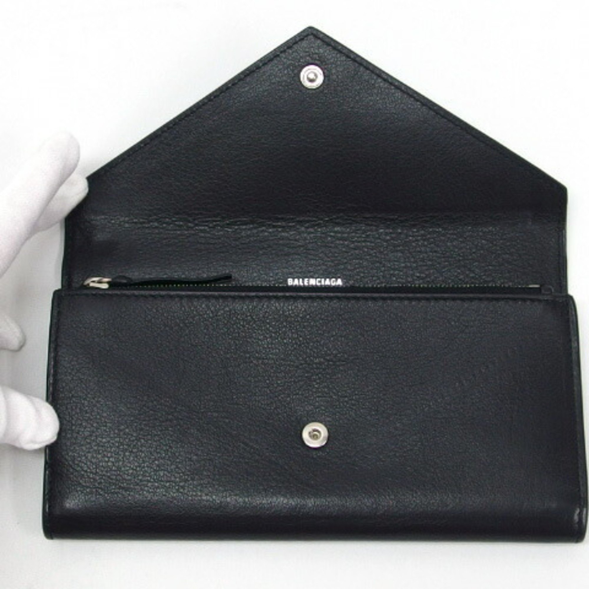 Balenciaga Paper Bi-fold Long Wallet Leather Black