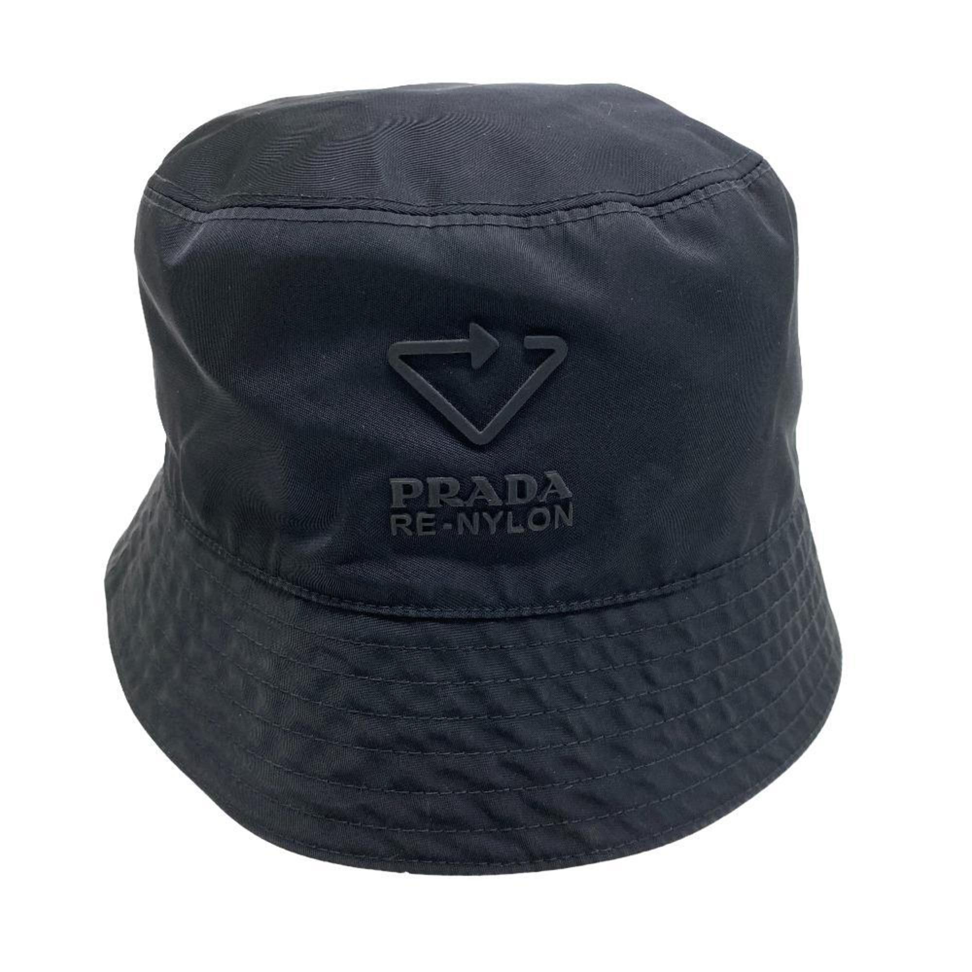PRADA 2HC137 Bucket Hat L Triangle Plate Black Unisex