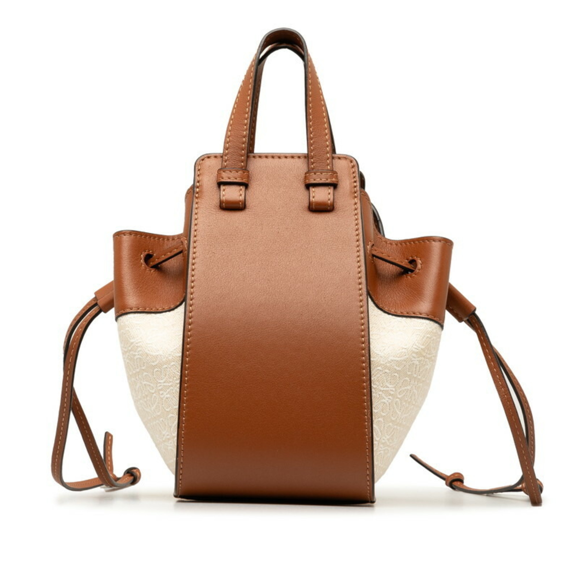 LOEWE Hammock Shoulder Bag Handbag Brown Beige Canvas Leather Women's