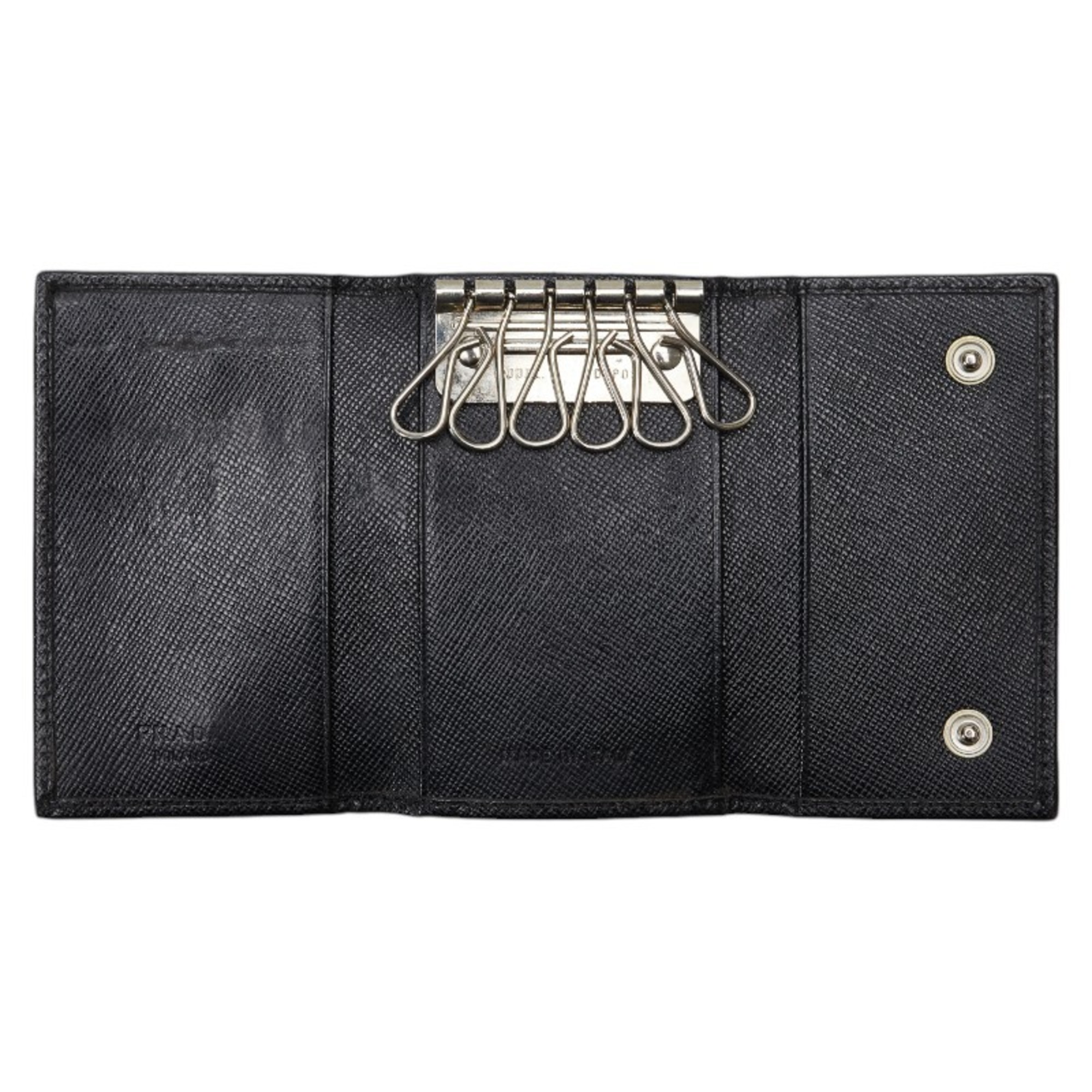 Prada Saffiano 6-ring key case M25U Black leather Women's PRADA