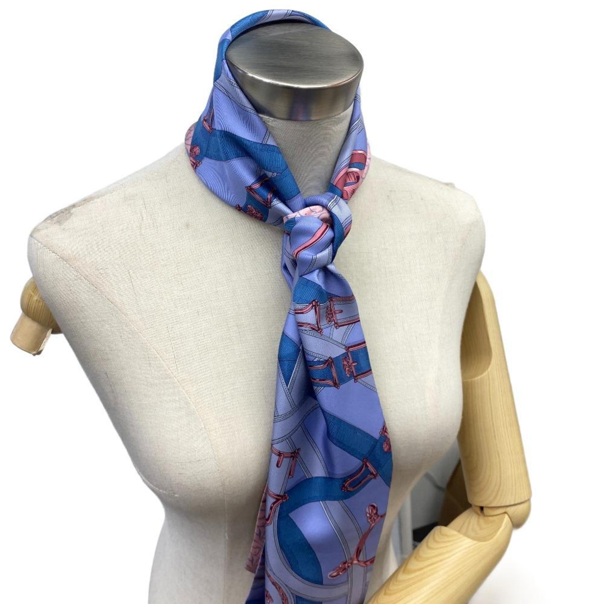 HERMES Maxi Twilly Rose Horse Cavalcadour Scarf Muffler Lavender Women's