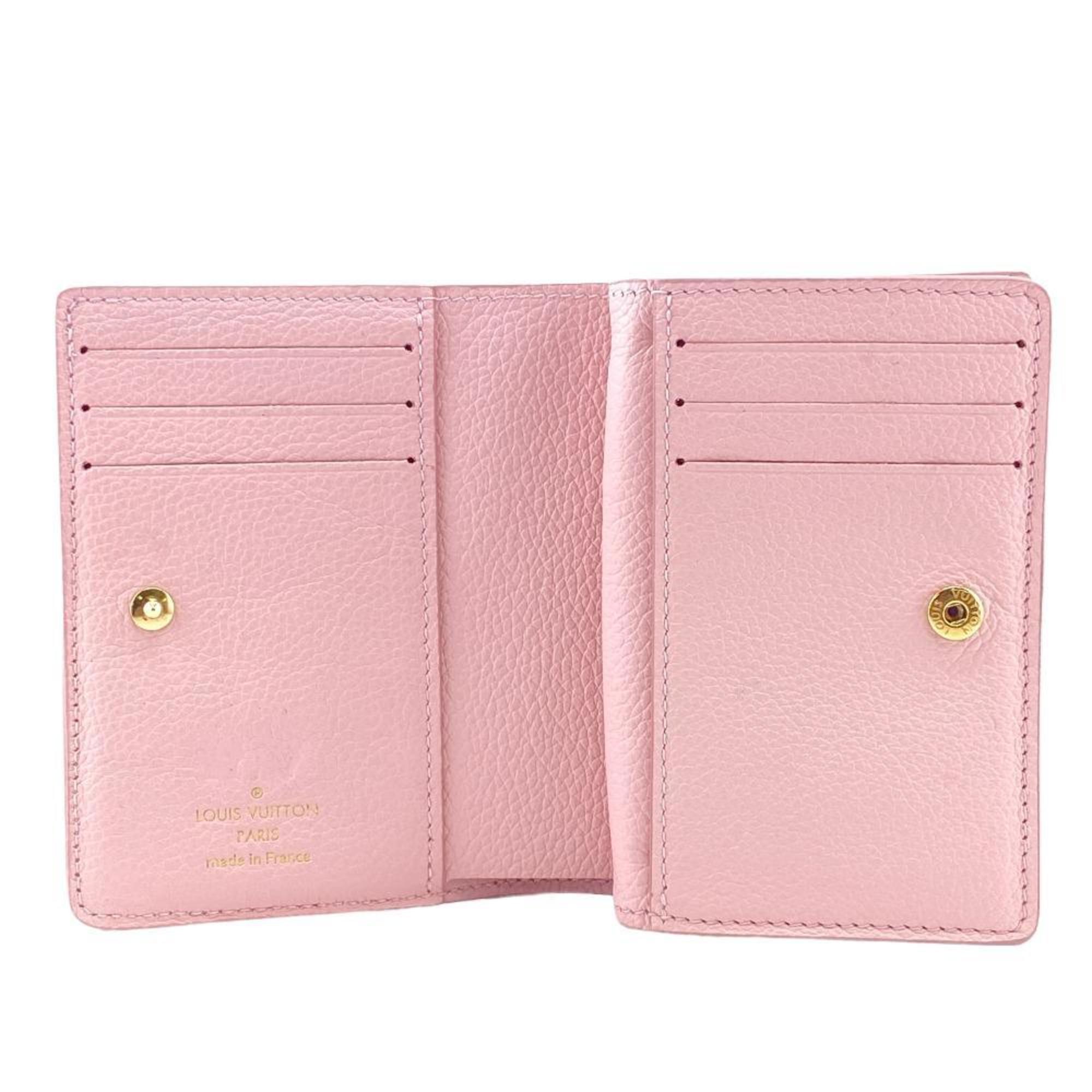 LOUIS VUITTON M81212 Broderie Portefeuille K Monogram Empreinte Bi-fold Wallet Pink Women's