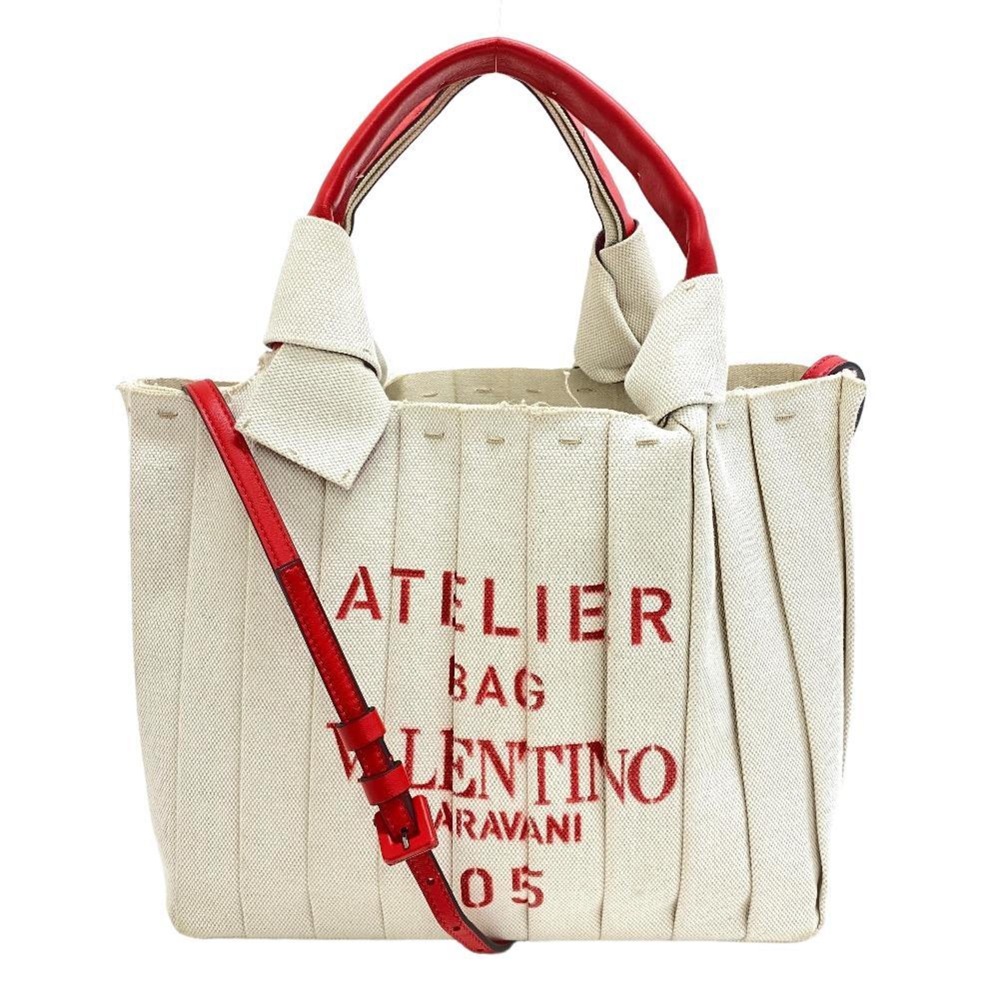 Valentino Garavani Atelier Canvas Shoulder Bag Tote Ivory Women's