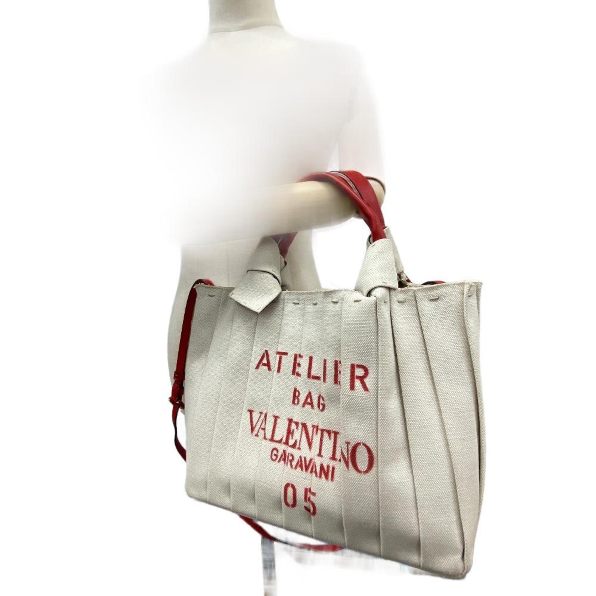 Valentino Garavani Atelier Canvas Shoulder Bag Tote Ivory Women's