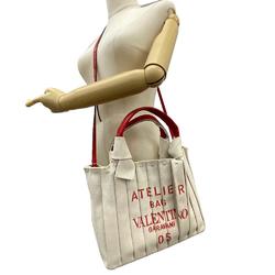 Valentino Garavani Atelier Canvas Shoulder Bag Tote Ivory Women's