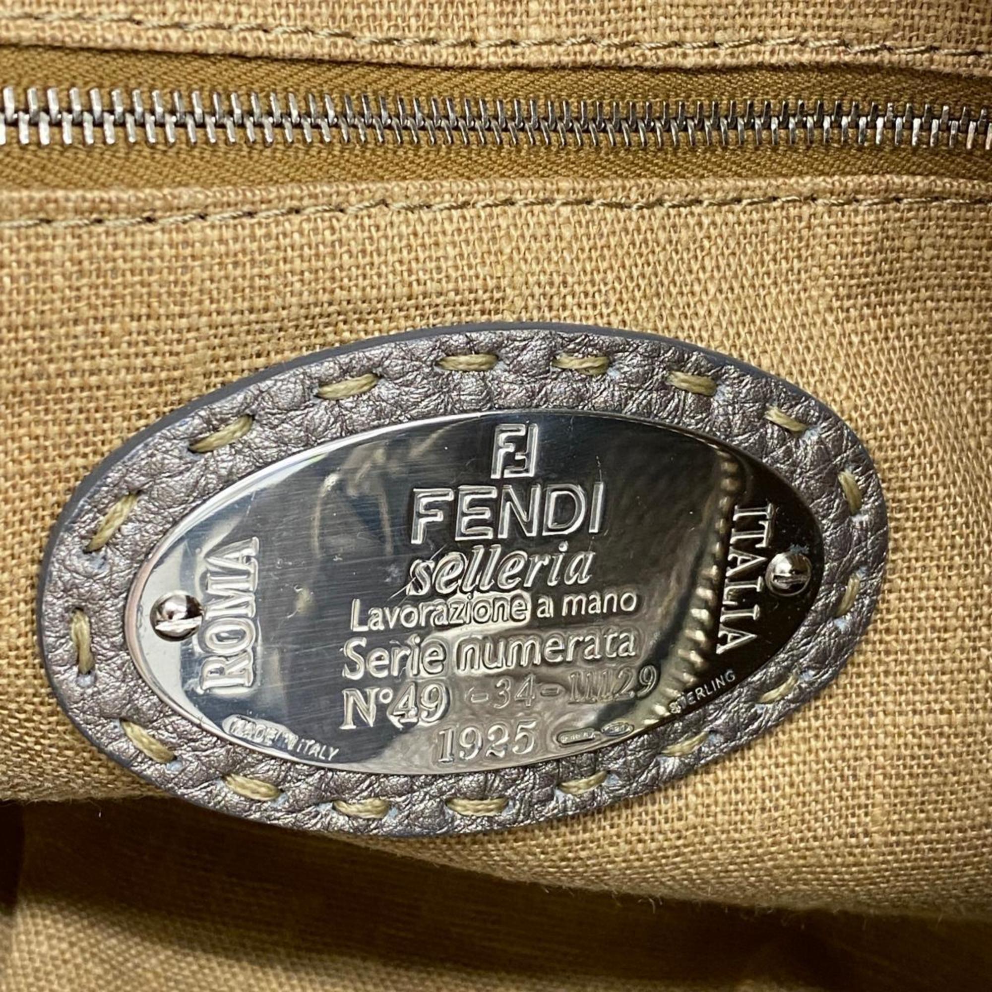 Fendi Shoulder Bag Selleria Leather Grey Women's